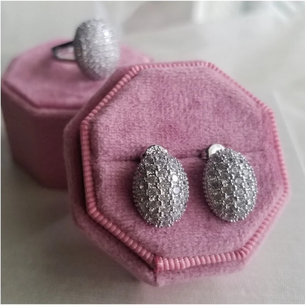 Swarovski Elements 925 Sterling Silver Puffy Pave Stud Earrings NEW